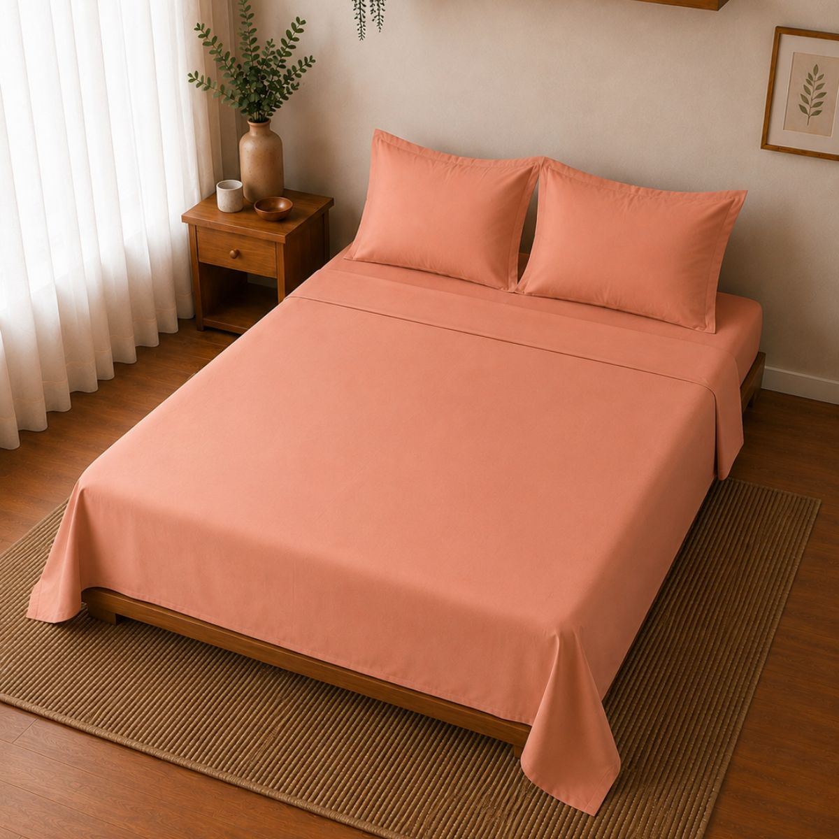 Percale Cotton Bedsheet Set in Tera Clay