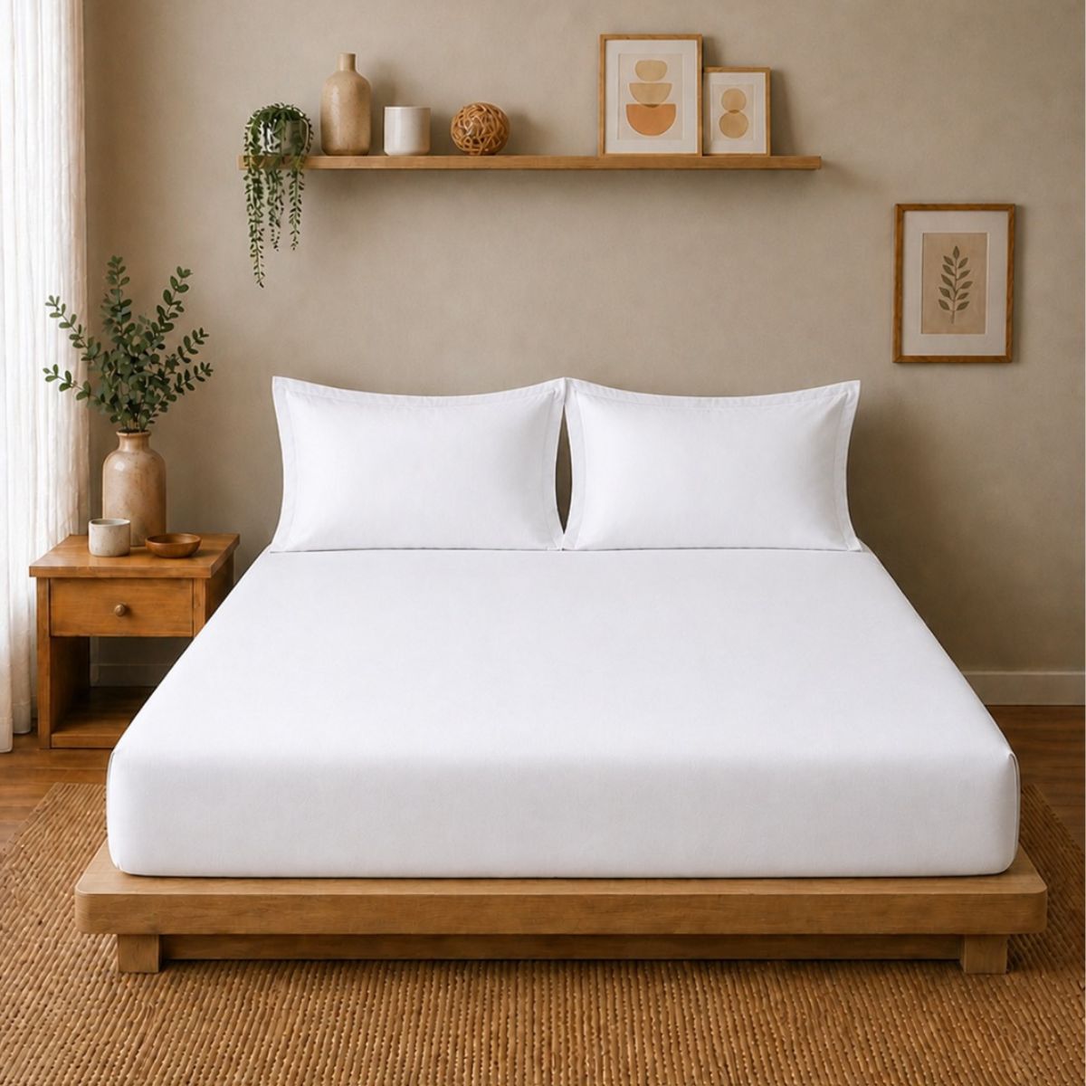 Percale Cotton Fitted Sheet Set in White