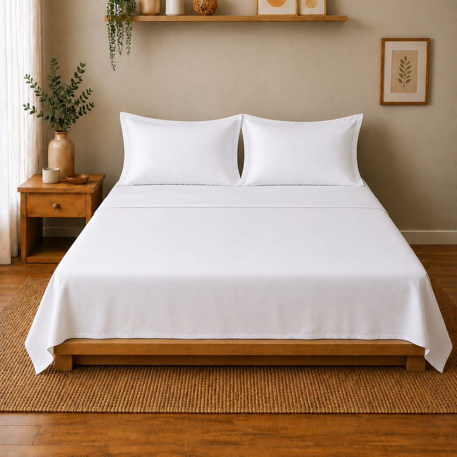 Percale Cotton Bedsheet Set in White